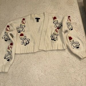 Forever 21 Cream Cardigan with Bear Design